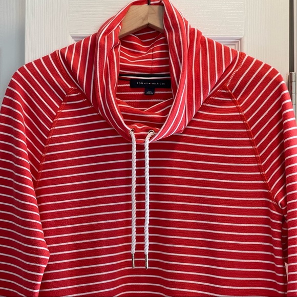 Tommy Hilfiger Striped Cowl Neck Tunic Red and White With Draw String & Pocket - Picture 2 of 7